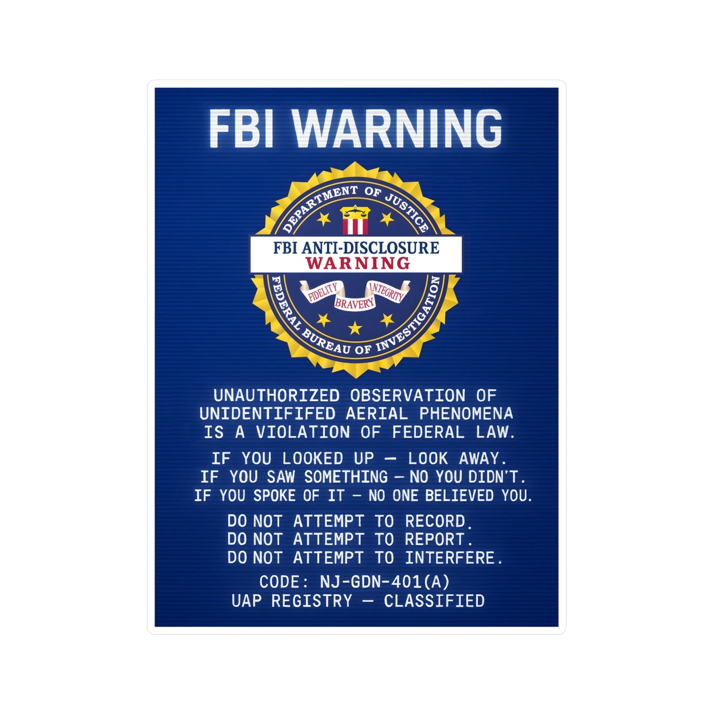 FBI WARNING — Vinyl Sticker
